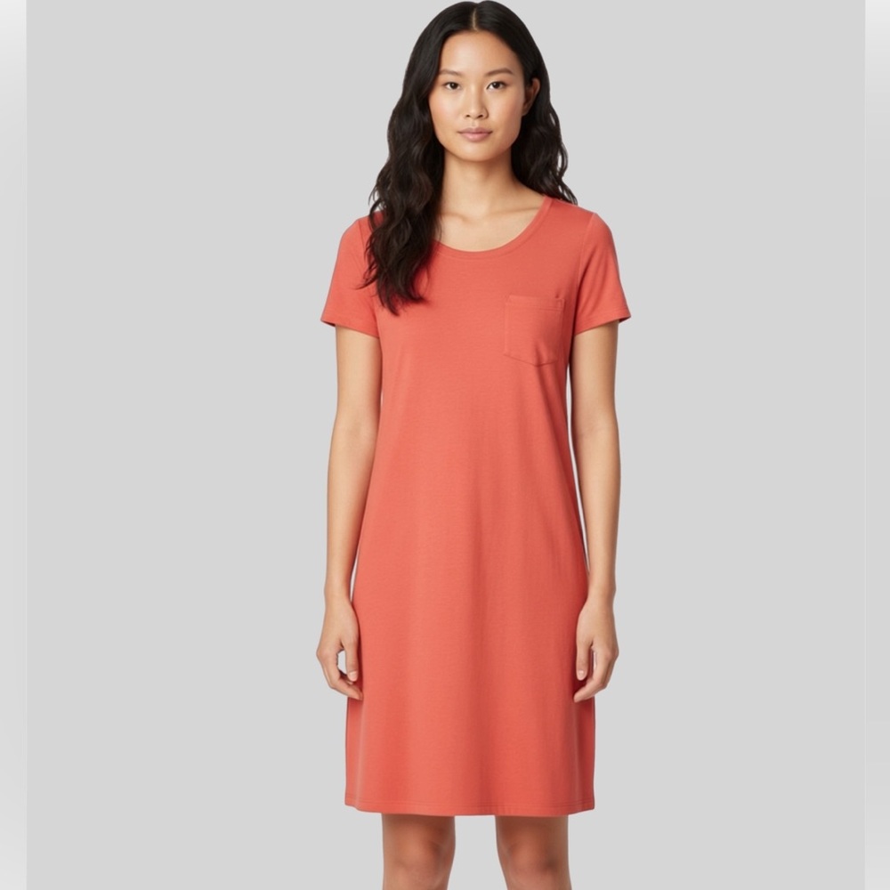 T by Talbots garmet dyed T-shirt dress coral